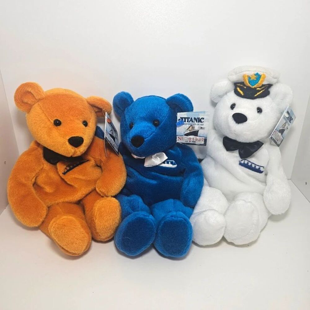 1999 Vintage Titanic Bears Series Set of 3 Collectible Dart Flipcards Bear Plush